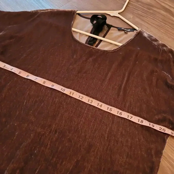 Madewell Women Crushed Velvet Mini Dress S Brown Solid Short Sleeves Round Neck - Picture 3 of 5